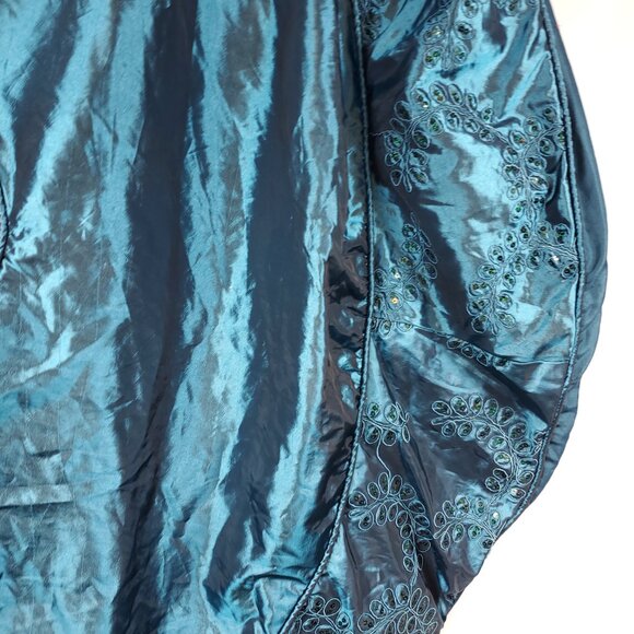 Gorgeous Teal Blue Large Peacock Sequin Slightly Stuffed Christmas Tree Skirt - Picture 5 of 7